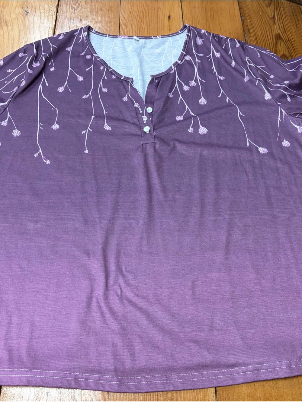 Womens Purple Henley Top with Floral Print